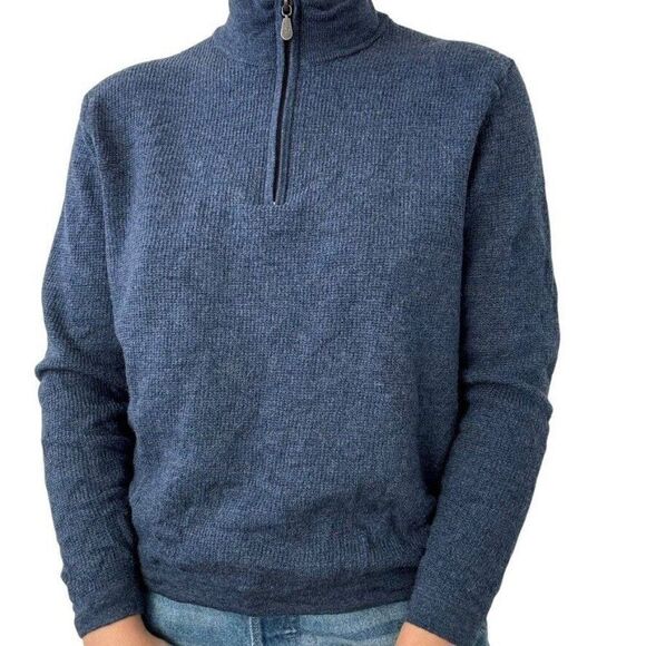 Raffi Womens Navy Blue 100% Extra Fine Merino Wool Quarter Zip Sweater Sz L - Picture 9 of 11